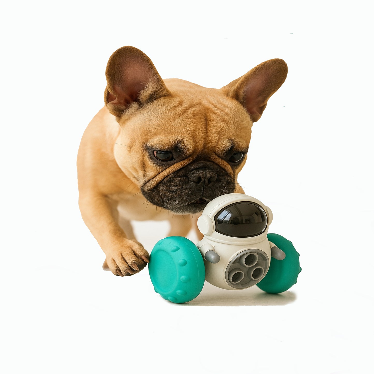 Piggy Poo and Crew Robot Shaped Treat Dispenser Push Toy Game for Your Pet