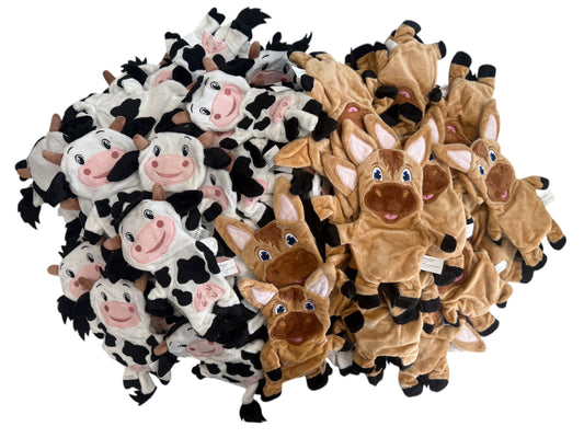 *SALE* Piggy Poo and Crew Cow & Horse Crinkle Squeaker Toys - Bundle of 100 - $2 Each! for Dogs Puppies Small Animal Fetch Toys