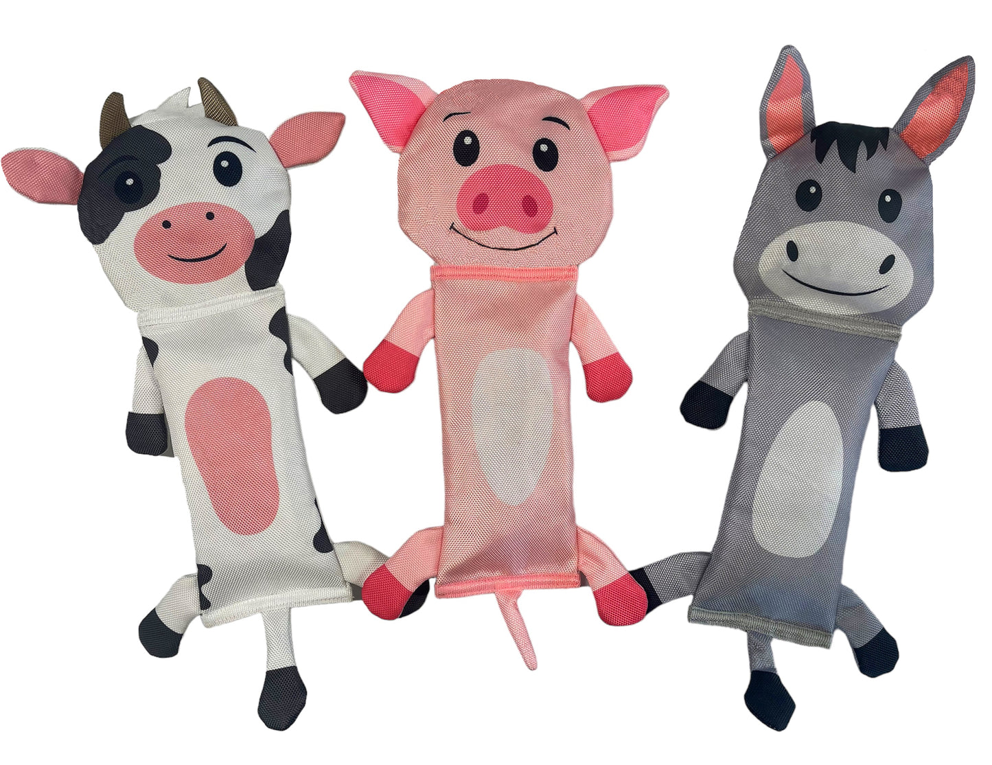 Cow Pig & Donkey 3 Pack Bite-Proof Squeaker Ruffhouse Pet Toys for Dogs Puppies and other Small Animals