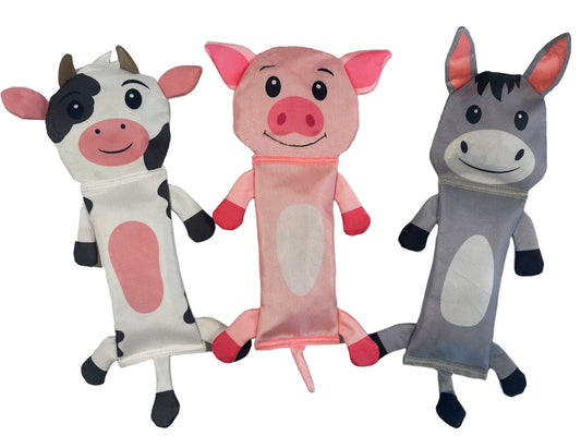 Cow Pig & Donkey 3 Pack Bite-Proof Squeaker Ruffhouse Pet Toys for Dogs Puppies and other Small Animals