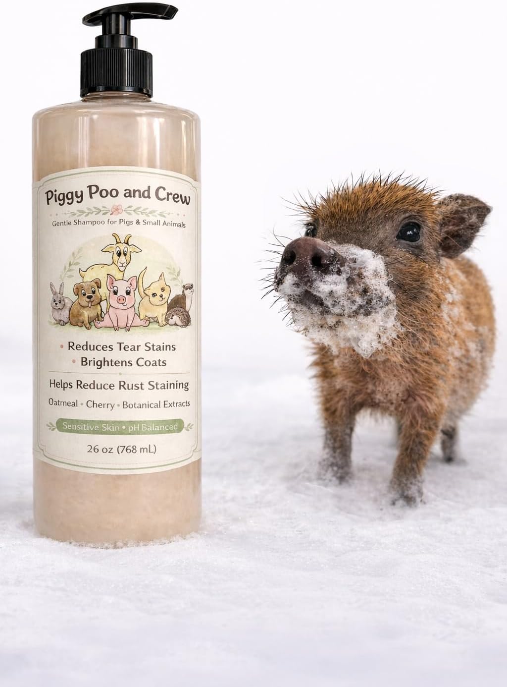 Piggy Poo and Crew Brightening Pet Shampoo Oatmeal Cherry Scented No Bleach Peroxide or Alcohol Gentle pH-Balanced Formula for Pigs and Small Animals