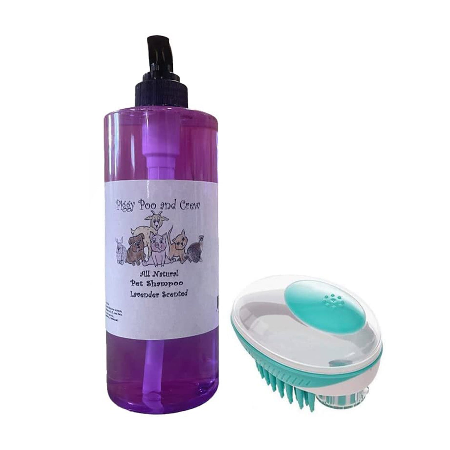 Piggy Poo and Crew Pet Shampoo and Shampoo Scrub Brush