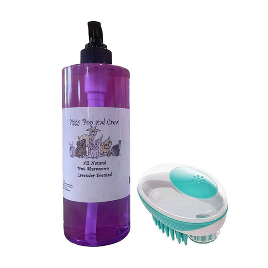 Piggy Poo and Crew Pet Shampoo and Shampoo Scrub Brush