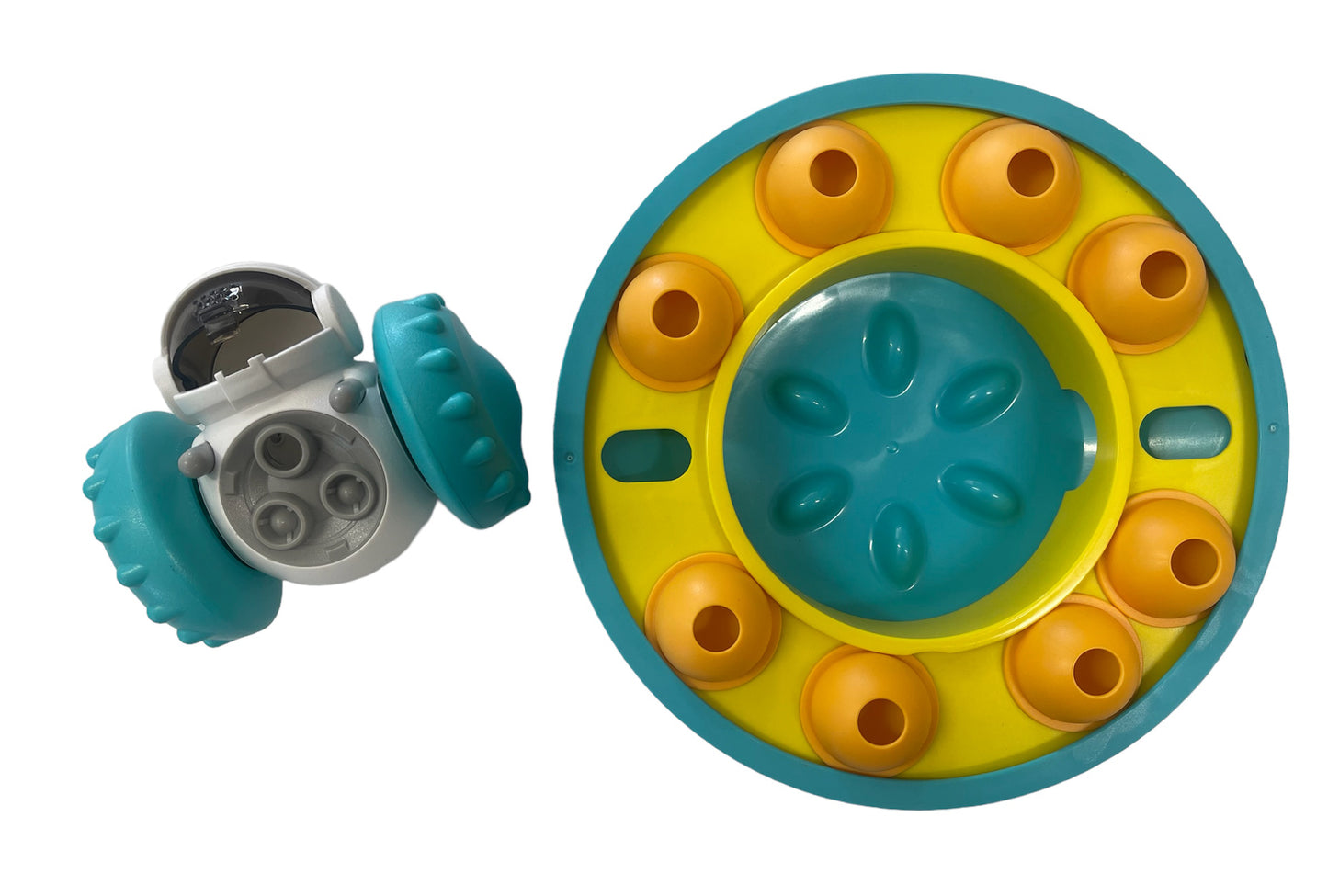 Piggy Poo and Crew Pet Slow Feeder Puzzle Game and Robot Treat Dispenser Combo Pack