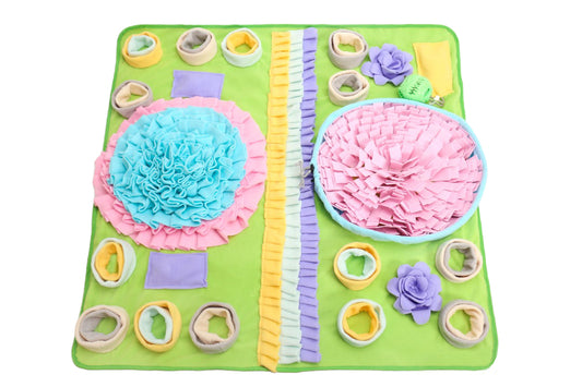 Piggy Poo and Crew Double Bowl Snuffle Mat with a Treat Ball and Squeakers