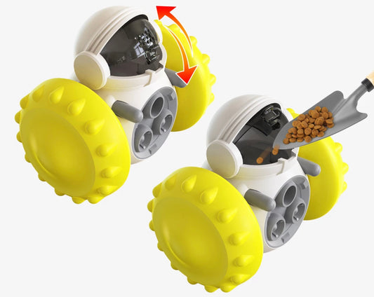 Piggy Poo and Crew Robot Shaped Treat Dispenser Push Toy Game for Your Pet
