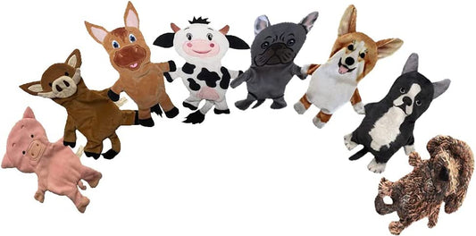 Piggy Poo and Crew Farm and Dog Crinkle Squeaker Pet Toys 8 Pack