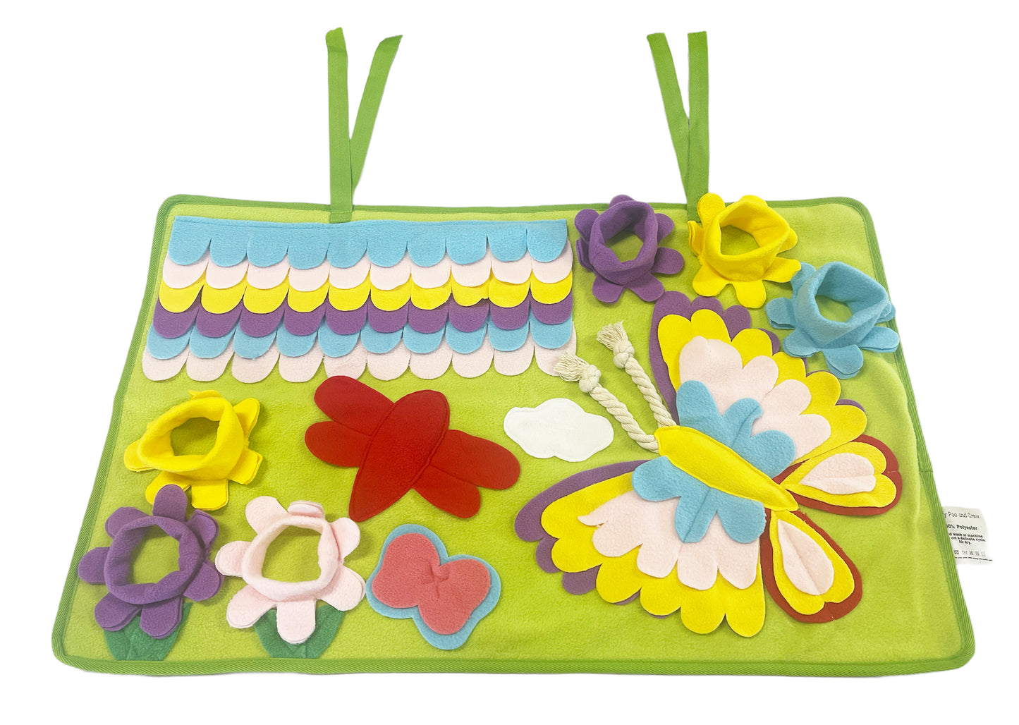 Piggy Poo and Crew Butterfly Snuffle Mat with a Paper Crinkle Squeaker and Rope